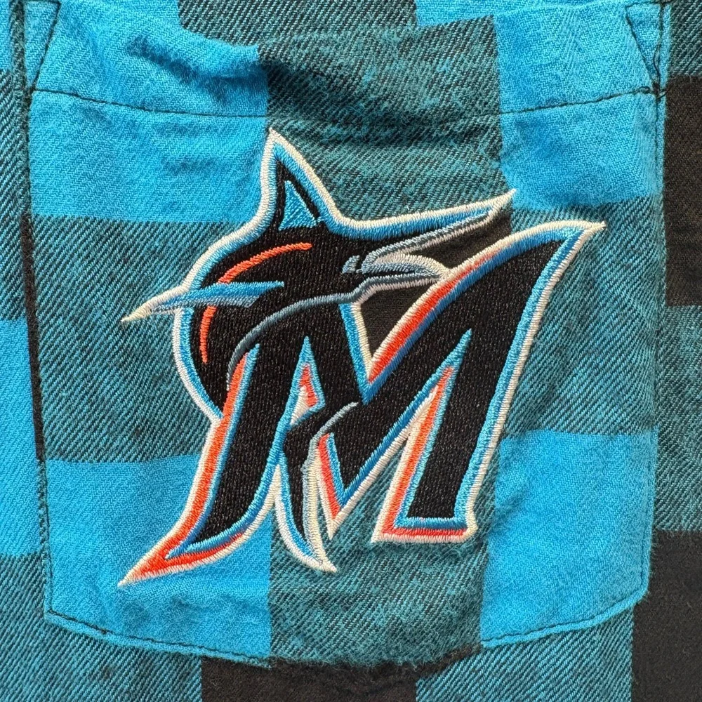Miami Marlins Flannel Shirt Men Sz XL Blue Plaid‎ Genuine Merchandise MLB